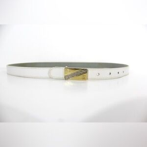 Vintage Pierre Cardin Skinny White Leather Belt, Narrow Gold and Silver Buckle